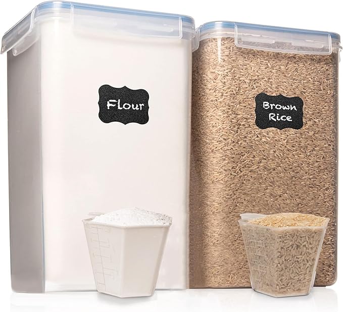 WHITE FEATHER SUPPLIES 2 PC [6.5L / 220 Oz] Large Flour Sugar Storage Containers - Leak Proof, BPA Free, Clear Plastic Food Storage Containers with Lids Airtight - Bulk Storage for Kitchen and Pantry