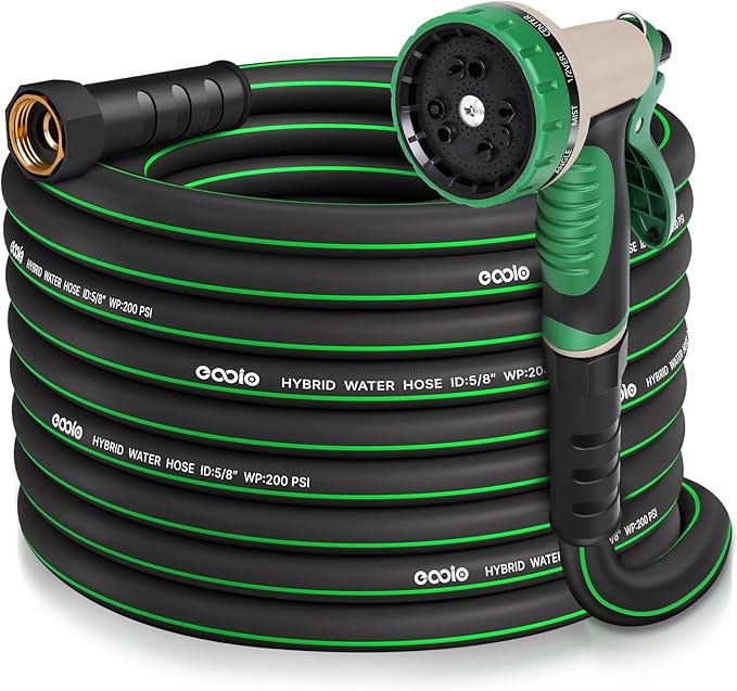 Garden Hose 50 ft with 10 Function Nozzle Sprayer, Heavy Duty Flexible Water Hose, No-Kink Lightweight Hybrid Hose, Leakproof Hose Male to Female Fittings