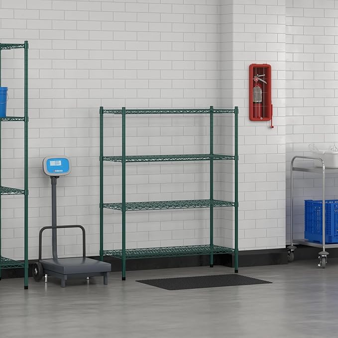 Commercial NSF Listed Green Epoxy Stationary Wire Shelving Kit 18" x 42" x 54", with 4 Shelves Perfect for Warehouse, Walk-in Refrigerator, Freezer, Grocery Store, Restaurant, Dishroom