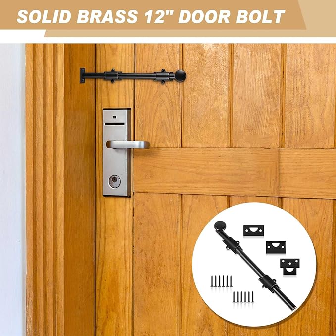 Tandefio 12" Cane Bolt for Gate Heavy Duty Solid Brass Slide Dutch Door Bolt Latch Oil Rubbed Bronze Hardware Locks Attic Latch for Dutch Sliding Barn Door Wooden Fence Metal Gate, Bronze