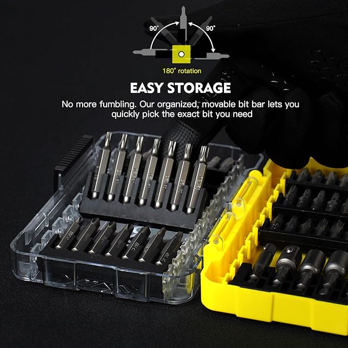Screwdriver Bit Set, 51-Piece Impact Driver Bit Set with Phillips/Slotted/Torx/Hex/Square Bits, 1/4" & 3/8" Socket Adapter, Magnetic Nut Drivers, S2 Alloy Steel for Impact Driver