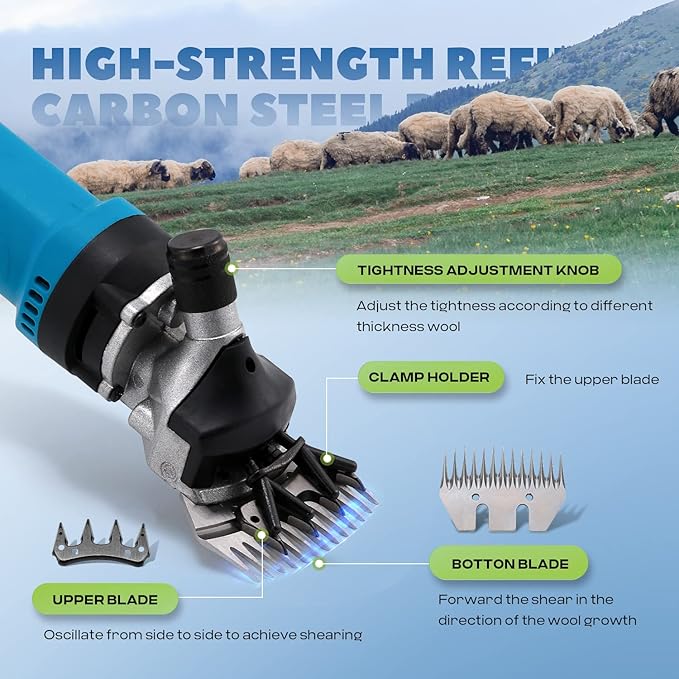 Sheep Shears Electric 690W 2400RPM Professional Heavy Duty Shearing Clipper with 6 Speed, for Shaving Fur Wool in Sheep, Goat, Cattle, and Other Farm Livestock Pet, with Grooming Carrying Case