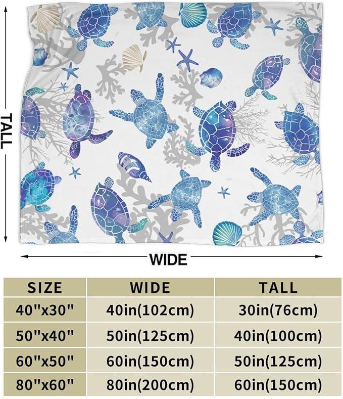 Sea Turtle Blanket Ocean Throw Blanket Soft Warm Cozy Fuzzy Plush Turtle Throw Blanket Gifts for Girls Women Sea Turtle Lightweight Fleece Flannel Gift Blankets for Kids Adults 40"X50"