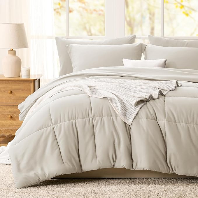 CozyLux King Size Comforter Set Beige - 7 Pieces Bed in a Bag King, Okeo-Tex Certifited Bedding Set, All Season Soft Bed Set with Down Alternative Comforter, Sheets, Pillowcases & Pillow Shams