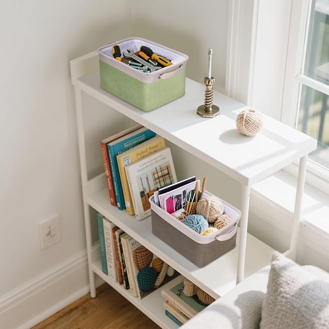 BALEINE 2 Pack Fabric Storage Bins for Shelves, Linen Storage Baskets for Organizing, Decorative Closet Bins for Clothes, Home (Navy Blue, 12"x8"x8")