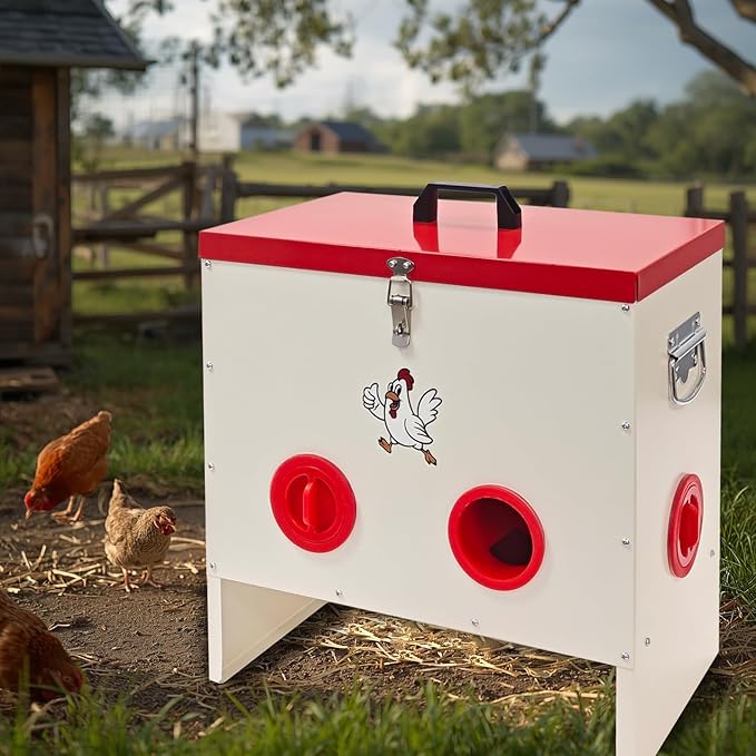 Metal Chicken Feeder 30-50 LBS Capacity, Automatic Poultry Feeder with 6 Ports, No-Waste Weather-Resistant Animal-Proof Gravity Feeder Outdoor Feed Bin for Chickens Ducks Geese Turkeys