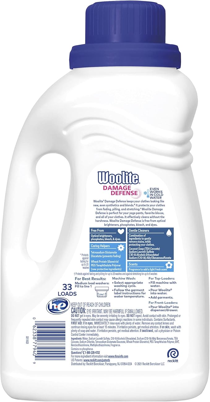 Woolite Damage Defense Liquid Laundry Detergent, Light Fresh Scent, 33 Loads, 50 Fl Oz