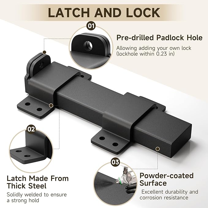 Slide Gate Latch,Heavy Duty Door Latch with Padlock Hole, Adjustable Latch Lock,Fit for Wooden Fences, Barn Door,Fence Gate,Courtyard,Shed Lock, Cabinet,Cottages Farmhouse, Outdoor and Interior Doors