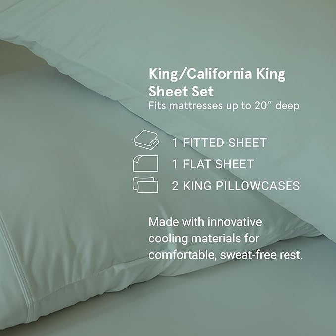 SHEEX - Original Performance Sheets Set (King/California King) Black - Cooling Sheets - Moisture Wicking - 1 Flat Cooling Sheet, 1 Fitted Cooling Sheet, 2 Pillow Covers - Wrinkle Free - Sleep Aid