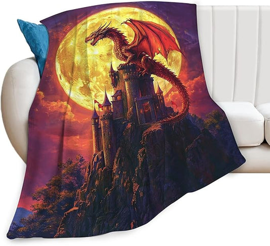 Dragon Blanket, Full Moon Throw Blankets, Dragons Space Fuzzy Plush Blanket Ultra Soft for Dragon Lover Gift Kids Teens Women Men Girls Boys Stuff Decor for Bedding Sofas Couch 80"X60"