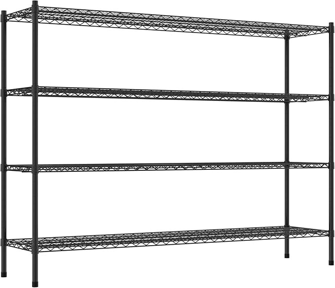 Commercial NSF Listed Black Epoxy Stationary Wire Shelving Kit 18" x 72" x 54", with 4 Shelves Perfect for Warehouse, Walk-in Refrigerator, Freezer, Grocery Store, Restaurant, Dishroom