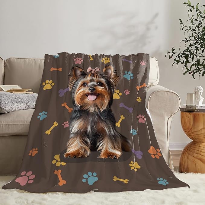 Dynova Yorkshire Terrier Blanket Dog Lovers Gifts Cozy Plush Cute Yorkie Throw Blankets Decor Fuzzy Flannel Fleece for Girls Boys Women Men 80"X60"