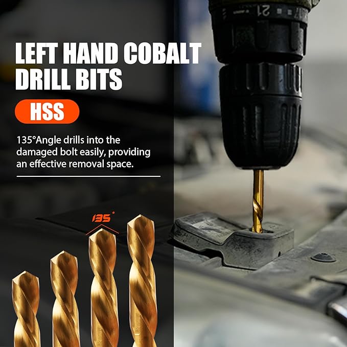 26Pcs Bolt Extractor Kit and Left Handed Drill Bit, Easy Out Screw Extractor with Reverse Drill Bit Extractor Set for Damaged Stripped Broken Lug Nut Bolt and Nut Remove with Hex Adapter