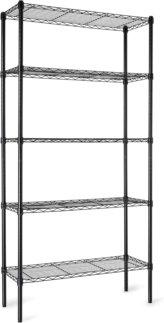 Amazon Basics 5-Shelf Adjustable Heavy Duty Steel Wire Rack Storage Shelving Organizer for Kitchen, Garage, 36" L x 14" W x 72" H, Black