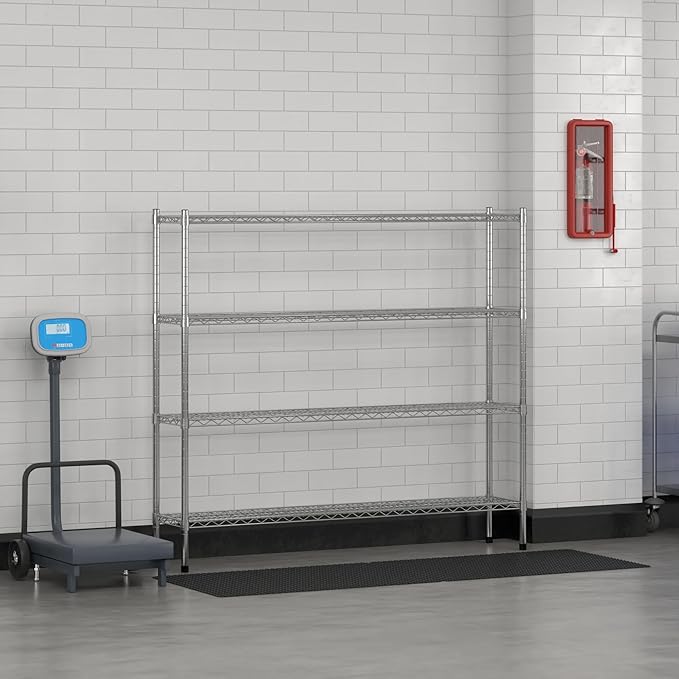 Commercial NSF Listed Chrome Stationary Wire Shelving Kit 12" x 60" x 54", with 4 Shelves Perfect for Warehouse, Walk-in Refrigerator, Freezer, Grocery Store, Restaurant, Dishroom