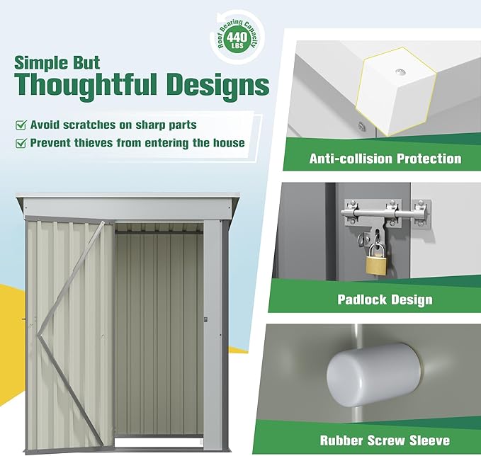 Flamaker 5x3 FT Storage Shed Waterproof Metal Garden Shed with Lockable Door Utility Tool Shed Outdoor Storage for Backyard, Patio and Lawn, Grey