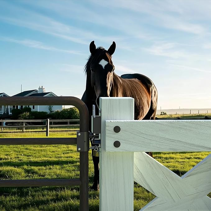 2 Way Farm Gate Latch Heavy Duty - Fence Gate Latch for Metal Gates with Padlock, Anti-Sag Two Way Livestock Fence Gate Latch Hardware for Horse Corrals, Ranches, Pastures, Pet Cages, Stables