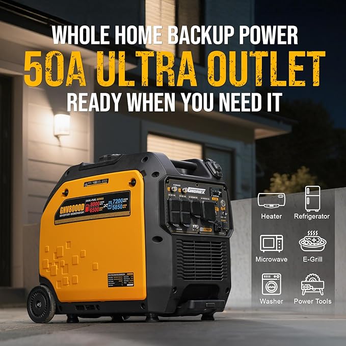 8000W Dual Fuel Inverter Generator, Gas & Propane Powered, RV Ready Remote/Electric Start, Super Quiet, 30A＆50A Ultra Outlet with CO Sensor Portable Generator for RV, Home Backup or Emergency