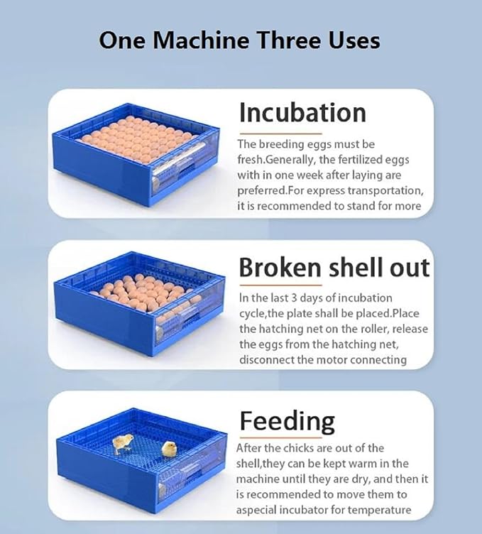 Generic Automatic Egg Incubator, Farm Poultry Hatcher Machine, LED High-Efficiency Automatic Egg Turning & Temperature Control for Hatching Chicken Duck Goose Birds(Color:128 Egg), Blue