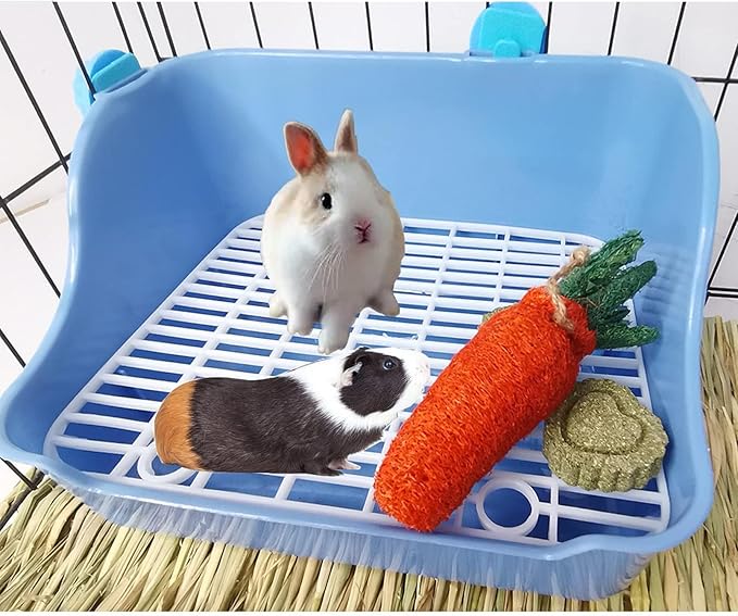 Hamiledyi Guinea Pig Potty Training Small Animal Litter Box Ferret Litter Box Bunny Plastic Square Cage Toilet with Grate(Blue)