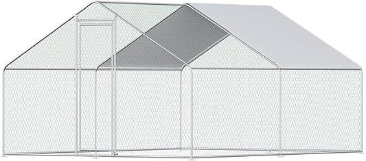 Chicken Coop Large Metal Chicken Coop for 15-20 Chickens with Waterproof and Anti-UV Cover,Premium Walk-in Poultry Cage for Chicken Run,Chicken House for Outdoor Farm Use(11.3'Lx9.8'Wx6.5'H)