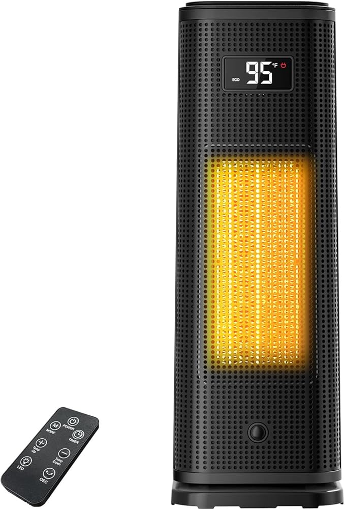 Space Heater, Portable Electric Heaters for Indoor Use with Adjustable Thermostat and Remote, 45° Oscillation, 1-12h Timer, 4 Modes, 1500W PTC Ceramic,Black