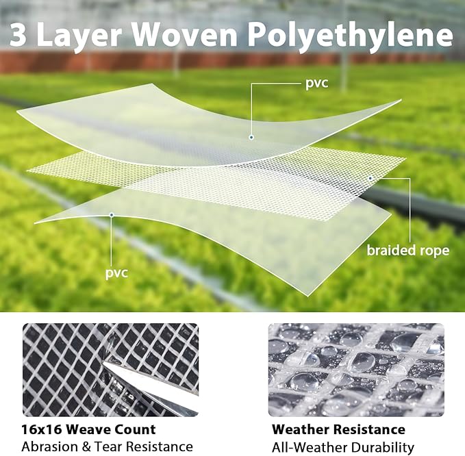 ANGAR 16 Mil Heavy Duty Clear Greenhouse Tarp, 10x20FT Waterproof Clear Tarps with Grommets, UV Resistant Greenhouse Replacement Poly Cover, for Gardening, Farming, Chicken Coops, Canopy,Outdoor