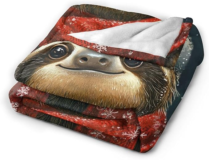Christmas Sloth Blanket Soft Cozy Cute Sloth Plush Throw Blanket Warm Sloth Flannel Fleece Bedding Stuff Animal Decor Blanket Gifts for Sloth Lover Girls Boys Kids Adults Women Bed Travel 50"x60"