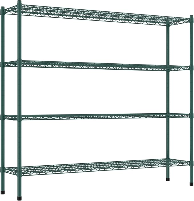 Commercial NSF Listed Green Epoxy Stationary Wire Shelving Kit 14" x 60" x 54", with 4 Shelves Perfect for Warehouse, Walk-in Refrigerator, Freezer, Grocery Store, Restaurant, Dishroom