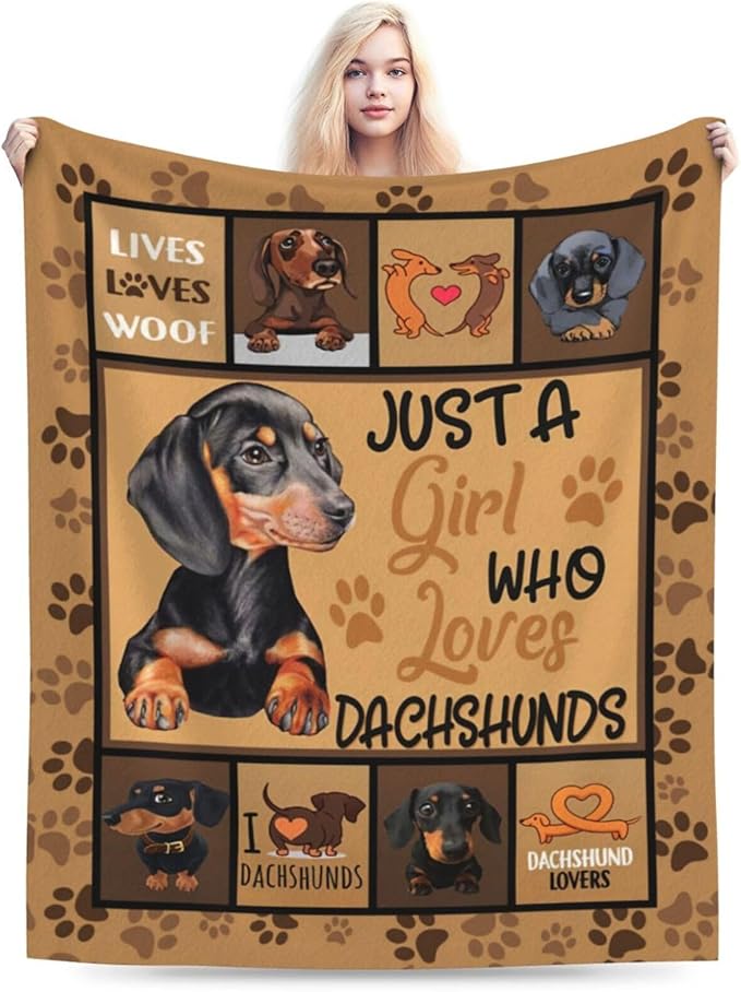 Dachshund Blanket Dogs Throw Blanket Soft Warm Fleece Flannel Plush Just A Girl Who Loves Dachshund Throw Blanket Bedding Gifts for Dog Lover Girls Women Dog for Kids Adults 40"X50"