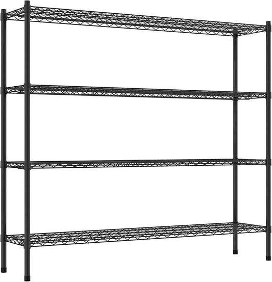 Commercial NSF Listed Black Epoxy Stationary Wire Shelving Kit 14" x 60" x 54", with 4 Shelves Perfect for Warehouse, Walk-in Refrigerator, Freezer, Grocery Store, Restaurant, Dishroom