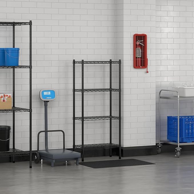 Commercial NSF Listed Black Epoxy Stationary Wire Shelving Kit 12" x 24" x 54", with 4 Shelves Perfect for Warehouse, Walk-in Refrigerator, Freezer, Grocery Store, Restaurant, Dishroom