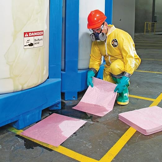 PIG Hazmat Chemical Absorbent Mat Pads - 50 Pads per Bag - 15" W x 20" L - Absorbs up to 14 oz. per Pad - Lightweight - PM50042