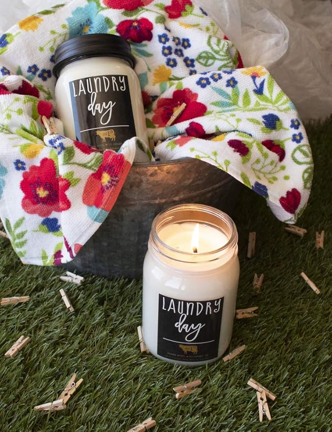 Milkhouse Candle Company, Farmhouse Collection, 13 Ounce Mason Jar, Laundry Day