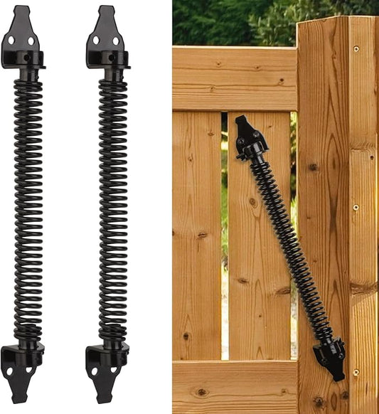 14" Gate Spring Self Closing Heavy Duty Outdoor Door Spring Automatic Fence Gate Closure Hardware Spring Loaded Gate Latch with Adjustable Tool for Wooden and Vinyl Fence, Black (2 Pack)
