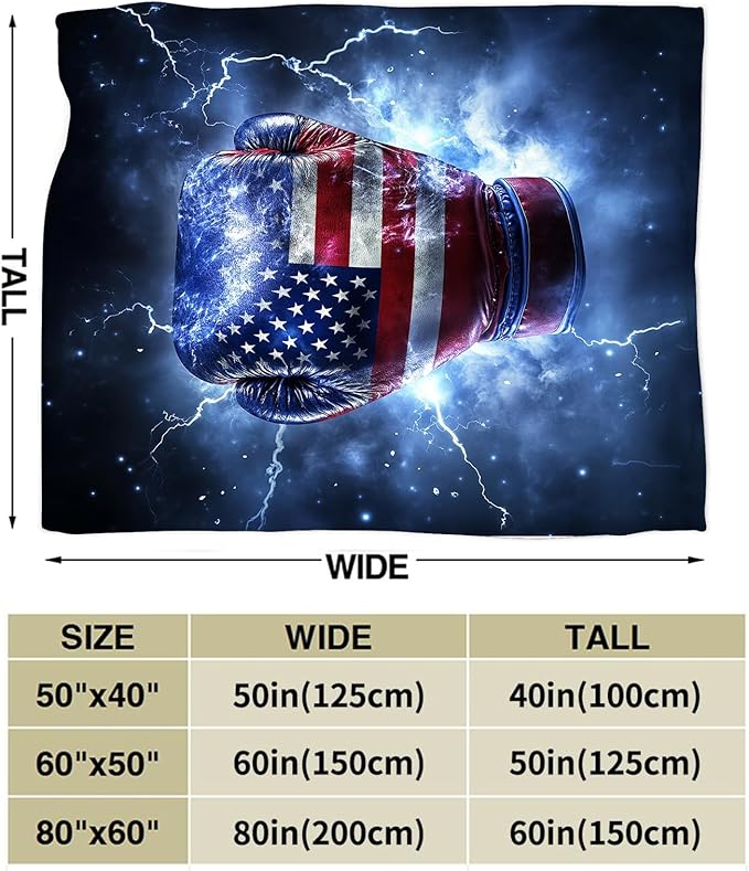 Boxing Throw Blanket Cozy Plush American Flag Gloves Blankets Flannel Fleece Lightweight Fuzzy Party Blanket Gifts for Girls Women Men Boys 60"X50"