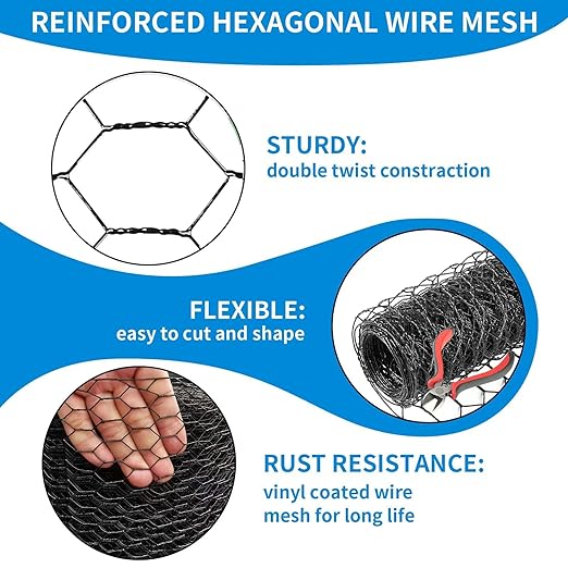 1/2 Inch Black Wire Mesh Roll - 36'' x 50' Chicken Wire Fence, 21 Gauge Hardware Cloth Poultry Netting for Garden/Animal Barrier/Rabbit/Floral/Chicken Coop/DIY Projects