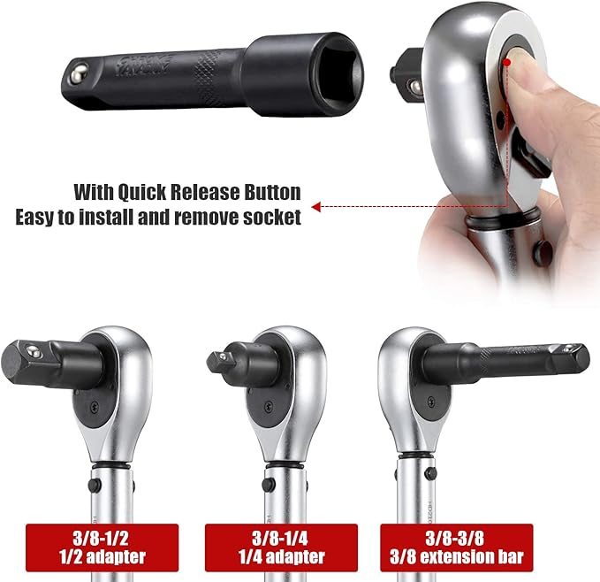 3/8-Inch Drive Click Torque Wrench (10-100 ft.-lb./15-135 Nm) Dual-Direction Adjustable Torque Wrench Set