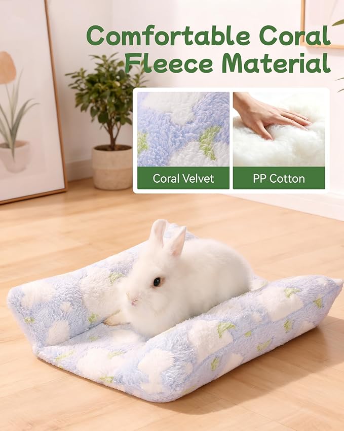 24x16 in Rabbit Bed Large Size - Warm & Comfortable Plush Rabbit Mat Pad with Star Pattern, Double-Sided Flannel Pet Pad Cozy Fleece Bedding for Bunnies, Guinea Pigs, Small Animals, Blue