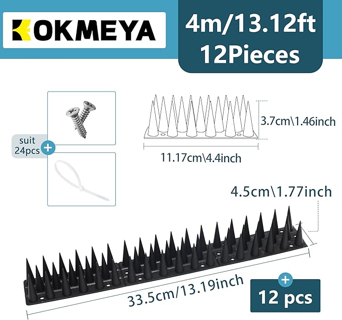 Bird Spikes,Black,12 Pack Bird Deterrents for Outside,Keep Raccoon Squirrel Pigeon Away,Fence Spike for Garden Patio