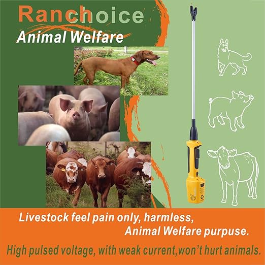 Rechargeable Livestock Prod for Cows Sheep Electric Cattle Prod for Cow Dog Hog Animal Prod with Flexible Shaft (Total 43 INCH)