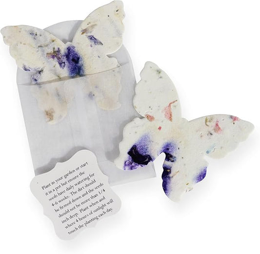 Wildflower Seed Paper - Set of 24 Purple Butterfly-Shaped with Envelope and Planting Instruction, Writable & Plantable Gift for Mom and Plant Lover, Ideal for Wedding, Memorial, Baby Shower