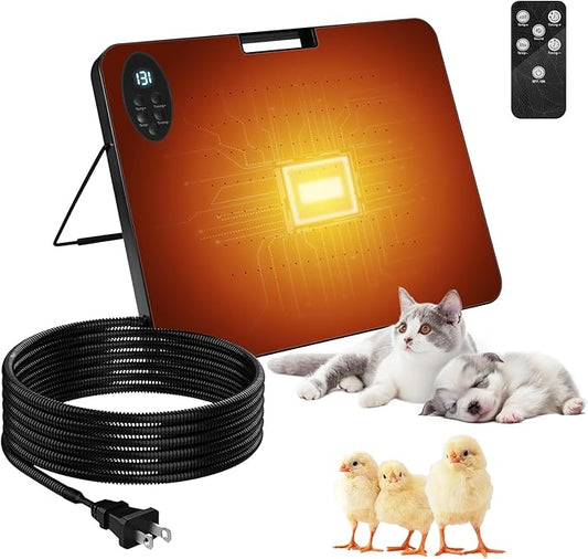 Chicken Coop Heater for Winter, Inside and Outdoor Pet, Animal Heater,Radiant Heat Panel with Overheating Protection with High Temperature Alert,Remote Control Timing Function, Adjustable Temp