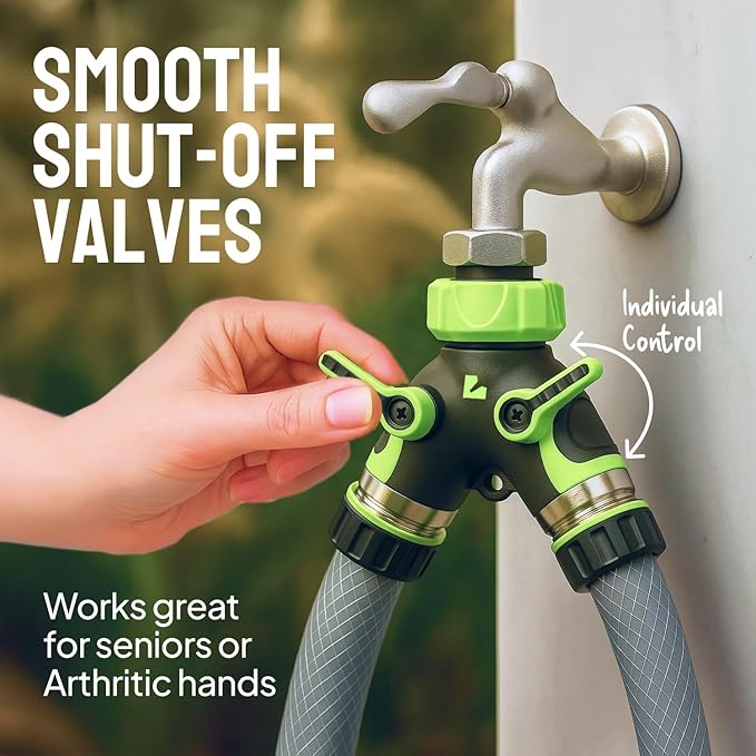 Garden Hose Splitter 2 Way Heavy Duty - Leakproof Full Metal Body Faucet Spigot Splitter (2 pack)