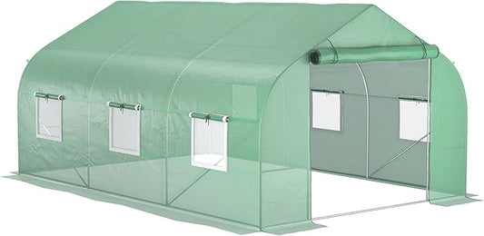 Outsunny 11.5' x 10' x 6.5' Outdoor Walk-in Greenhouse, Tunnel Green House with Roll-up Windows, Zippered Door, PE Cover, Heavy Duty Steel Frame, Green