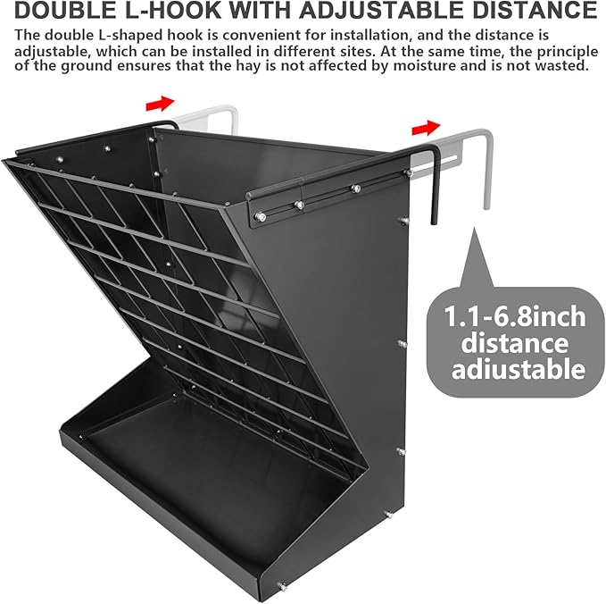 Wall Mount Hay Rack, Heavy-Duty Galvanized Metal 2 in 1 Hay and Grain Feeder, Livestock Feeder with Adjustable Distance, Hay Feeder for Goats, Sheep, Horse