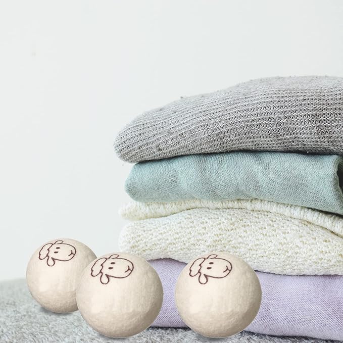 TOPINCN 6pcs Wool Dryer Balls with Storage Bag, 7cm Fabric Softener Reusable Wool for Laundry Softens Clothes Reduces Static Wrinkles Drying Time