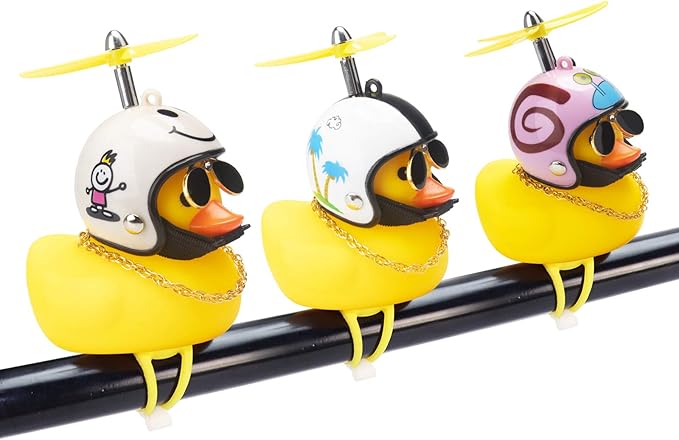 wonuu Rubber Duck Toy Car Ornaments Yellow Duck Car Dashboard Decorations Squeeze Duck Bicycle Horns with Propeller Helmet