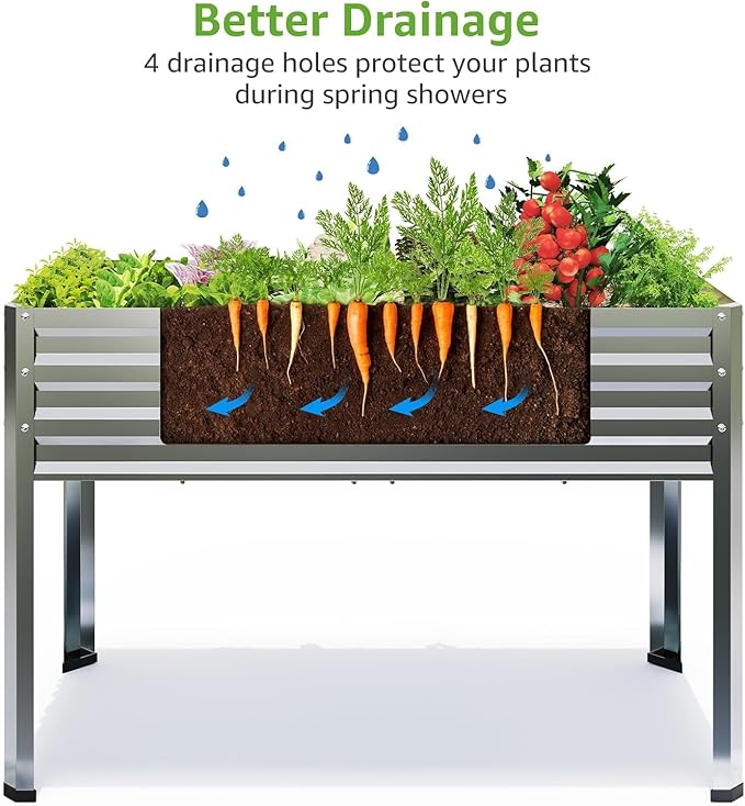 2PCS Galvanized Raised Garden Bed with Legs, 48 gallons, 48"x24"x32" Large Metal Elevated Planter Boxes with Drainage Holes,for Vegetables, Flowers, Backyard, Patio, Balcony