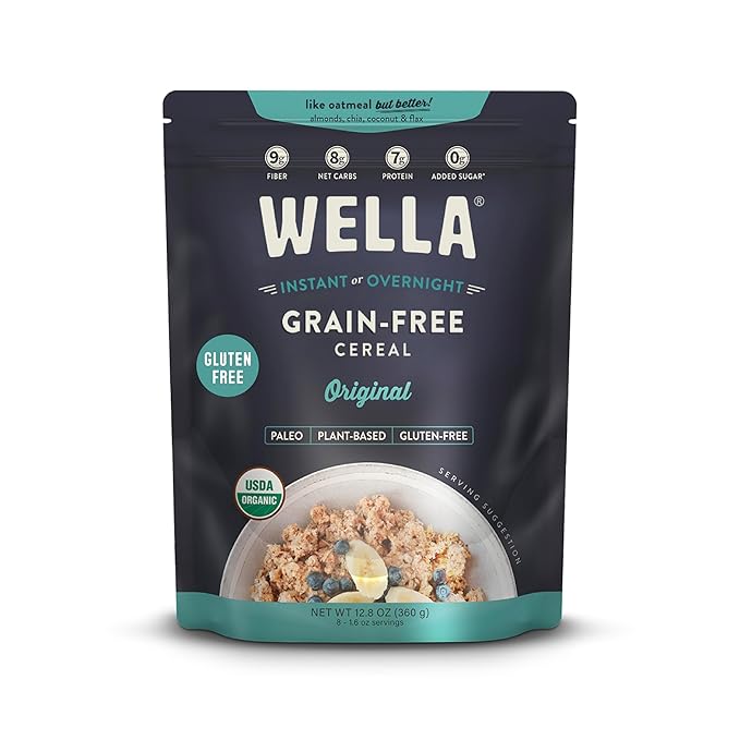 Wella Cereal Oatmeal Alternative, Gluten-Free Breakfast Hot Cereal, Grain-Free Paleo Organic Vegan High Protein Superfood, Plant-Based Non-GMO, Low in Net Carbs, Multi-Serve Bag, Original Flavor (1 Count, 12.8 oz. Bag)